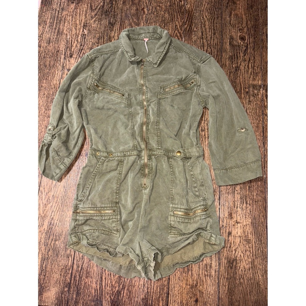 Free People Isla Flight Romper army green zippered jacket style shorts suit - Picture 1 of 4